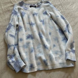 Blue and White Tie Dye Knit Sweater